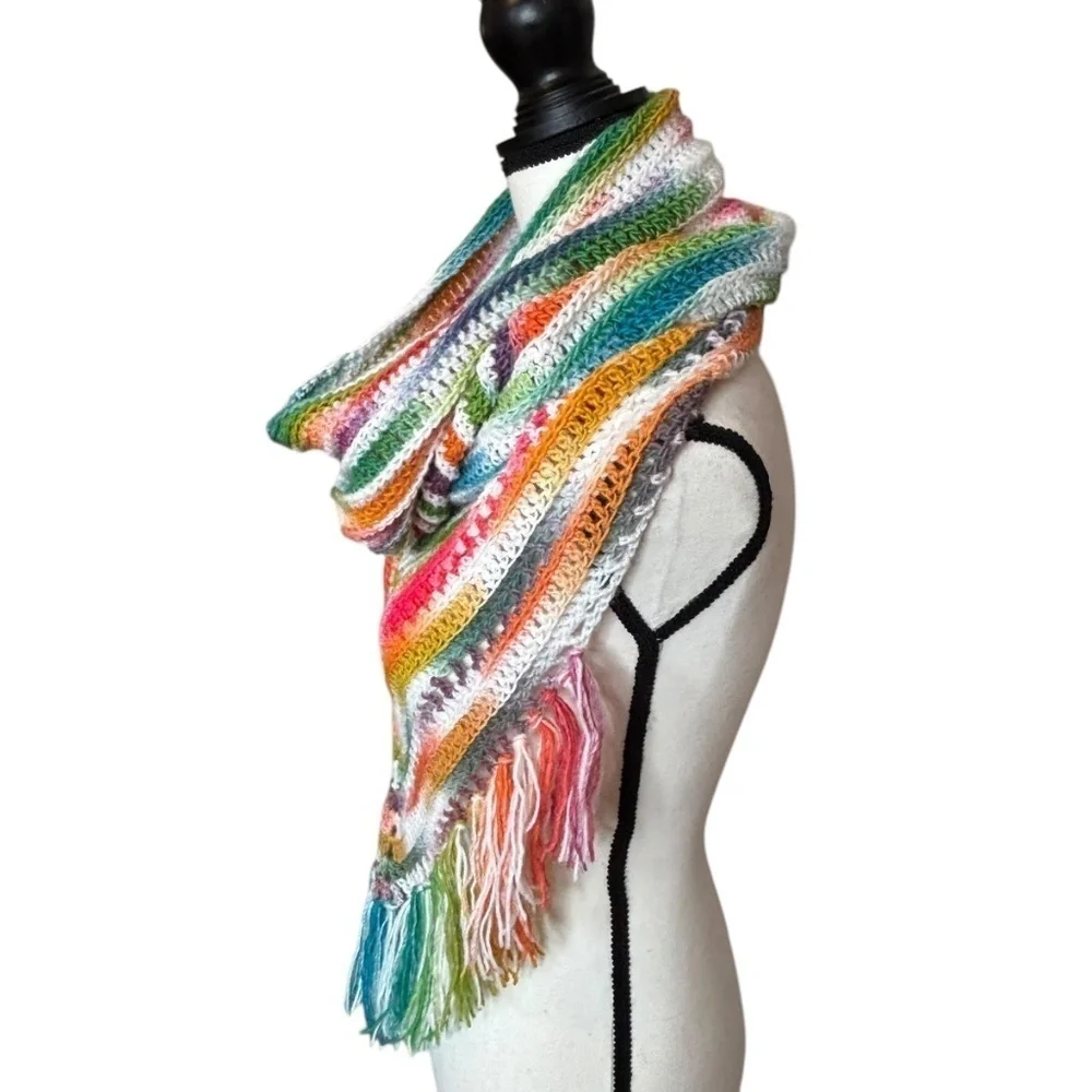 Handcrafted Crochet Hooded Cowl Scarf With Fringe New Handmade by Seller Knit
